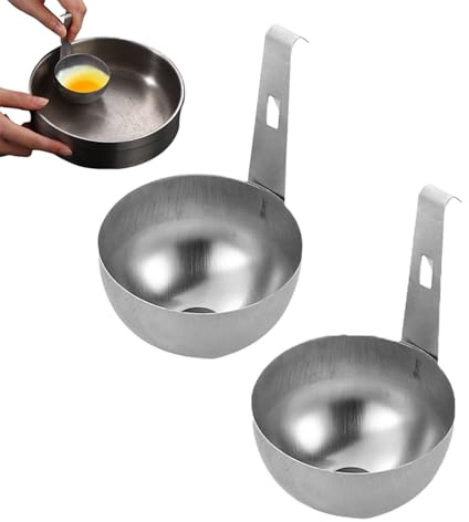 Juego de 2 moldes de huevo escalfado de acero inoxidable para colgar huevos con cáscara perfectos, caldera antiadherente, herramienta de cocina