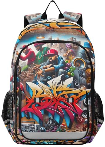 RPLIFE Hip Hop Graffiti Urban Art Kinder Schulrucksäcke Rucksack Jungen Grundschule Mädchen Großer Rucksack Hip Hop Graffiti Urban Art One Size Traditionelle Rucksäcke, Hip Hop Graffiti Urban Art