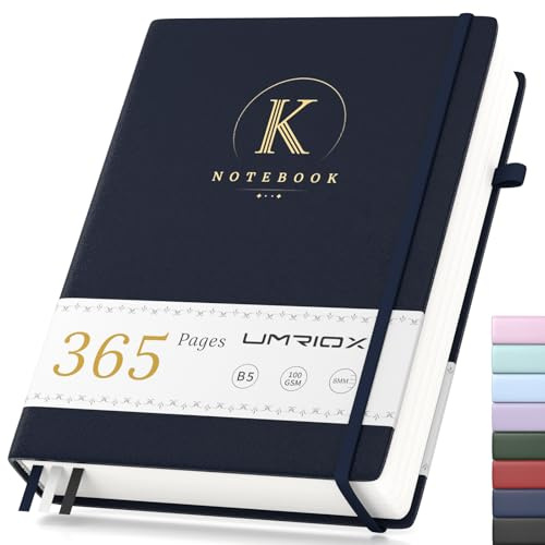 Umriox Notizbuch B5,Hardcover Lined Journal mit 100gsm 365 Seiten Papier | Tintenfestes Papier,Leder Tagebuch, Hardcover Journal für Büro Schule Arbeit Studium, Schreiben,Reisen,17.8 x25cm-Blau