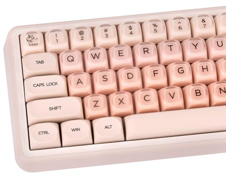 GEKUCAP MOA Profile PBT Keycaps, Jelly Keycap Foundation 136 Keys Cute Pink Custom Keycaps for US Layout Cherry Gateron MX Swithes Mechanical Keyboards