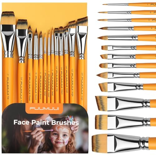 Fuumuui 13PCS Face Painting Brushes, Professional Synthetic Brushes for Face & Body Painting with Halloween, Cosplay, Costume & Theater - Acrylic Watercolor Oil Gouache