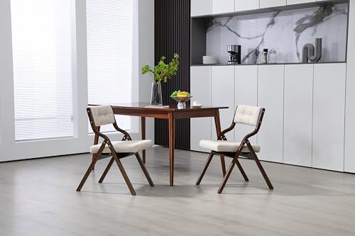 HAUSPROFI 2er Pack Klappstuhl Gepolstert, Tragbarer Holzklappstuhl, Faltbar, Fertig Montiert, Klappstühle für Gäste, Küche, Büro, Hochzeit und Party (Weiß + Braun)