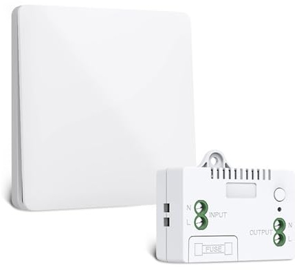 230V Funk Lichtschalter Set Ohne Batterie–Kinetischer Funkschalter Licht Kabellos,Funk Lichtschalter 230V Wasserdicht,Funklichtschalter Set mit Fernbedienung für Lampe,Garten & Haus (1, schwarz)