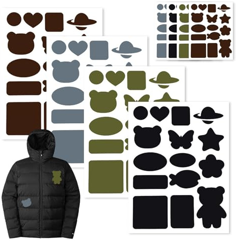 THQAE 8 Blätter Flicken Selbstklebend Stoff,Selbstklebender Patch, Nylon Daunenjacke Patches,Daunenjacke Flicken Reparaturset,für Kleidung Daunenjacke Taschen Zelt Wasserdicht (4 Farben)