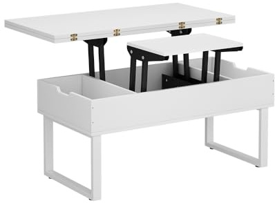 Vicco Couchtisch Lifty, Weiß, 100 x 50 cm | mit Liftfunktion, ausziehbar mit höhenverstellbarer Tischplatte und Stauraum