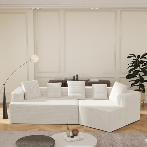 A ALFRESCOOL Boneless Couch, Ecksofa mit Schlaffunktion, Schlafcouch, Schneider Komfort Stoff mit Wolken Kombinationssofa, Voll Komprimierte Verpackung, Modulares Sofa, Ohne Montage(Weiß)