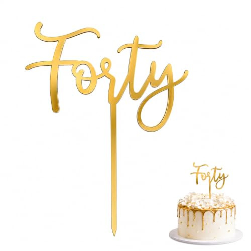 40th Birthday Cake Topper – Gold Acrylic Forty Cake Topper, 13×10 cm Birthday Cake Sign – Elegant Cake Decoration for 40 Birthday Party Supplies, Dessert Tables, Home Celebrations