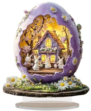 Generisch Realistische Ostereier-Figuren Aus 2D-Acryl – Tisch-Miniatur-Häschen-Modell, Lustige Heimdekoration, Tier-Häschen-Tischdekoration, Florales Kaninchen-Kunstdisplay