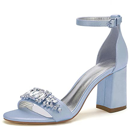 EICOFF Donna Grosso Alto Tacco Heel Aperte sulla Punta Sandali con Tacco Largo e Cinturino alla Caviglia Décolleté da Sposa Estivi,Sky Blue,41 EU