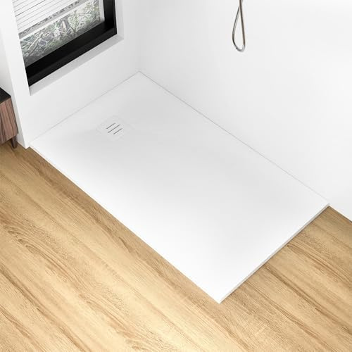 Aquara 1700x800mm White Shower Tray, Anti-Slip, SMC Composite | Non-Skid Wet Room Base,300kg Load Capacity,Fast Drainage with Waste Outlet