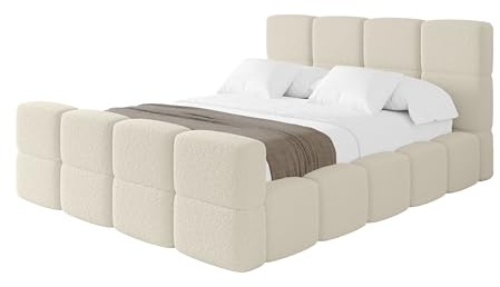 ALTDECOR Polsterbett mit Bettkasten und Lattenrost, Bett mit Matratze H3/H4, Kopfteil, Boxbett, Doppelbett mit Stauraum - NATA-Z 180x200 Beige