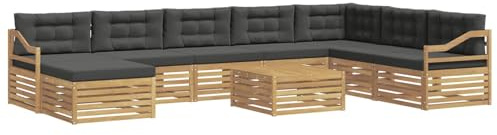 vidaXL Outdoor-Sofagarnitur 9 pcs Weiß und Anthrazit Polyester, Gartenmöbel, modernes Outdoor-Sofa-Set, Akazienholz, modulares Sofa, ideal für Pool und Terrasse