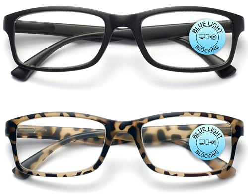 OPULIZE PEP Reading Blue Light Blocking Glasses for Women Men, Rectangular Frame with Anti-Glare Computer & Gaming Eyewear, UV & Eyestrain Protection, Matt Black Brown Tortoiseshell +2(Pack of 2)