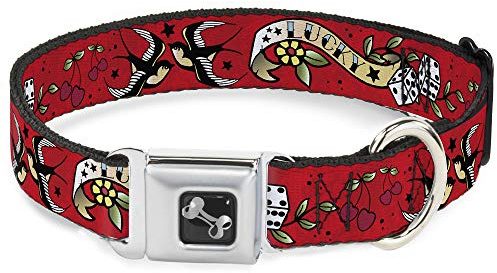 Buckle Down Seatbelt Buckle Dog Collar - Lucky Red - 1 Wide - Fits 15-26 Neck - Large