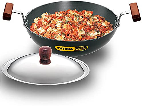 Hawkins/Futura L19 Hard Anodised Deep Fry Pan Rounded Kadai with Stainless Steel Lid, 1.5-Liter