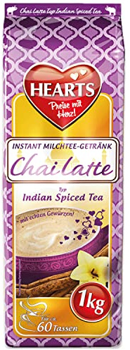 HEARTS Chai Latte Instant Milchtee Pulver 1kg, leicht löslich, 60 Tassen einfach zu genießen für zuHause und Gastronomie
