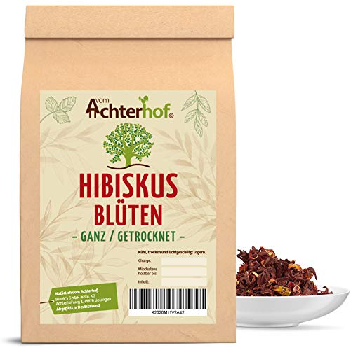 Hibiskusblüten ganz getrocknet 100g | leicht säuerlich-fruchtiger Geschmack | essbare Hibiskus Blüte | süß-aromatischer Hibiskustee | ideal für Salate, Desserts, Kuchen, Joguhrts | vom Achterhof