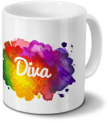 digital print Tasse mit Namen Diva - Motiv Color Paint - Namenstasse, Kaffeebecher, Mug, Becher, Kaffeetasse - Farbe Weiß