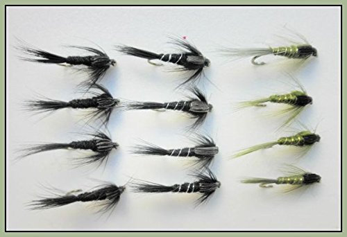 Nymphe Angeln Fliegen, 12 Pack olive & Schwarz Nymphe, Fly Angeln