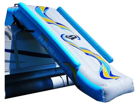 RAVE Sports Inflatable Pontoon Slide, 10 Foot and Includes Large Grab Handles, Vinyl Step Insets, high Pressure Pump, Commercial Grade Inflation Valve, Heavy Duty Material, Safety Slides and Straps