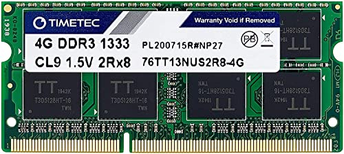 Timetec 4GB DDR3L 1333MHz PC3-10600 Non-ECC Unbuffered 1.35V CL9 2Rx8 Dual Rank 204 Pin SODIMM Laptop PC Memoria RAM Módulo Actualización