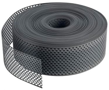 Rejilla para aleros 60m x 100mm Rejilla para aleros de PVC negro, perforaciones ovaladas, banda de ventilación para una ventilación óptima de la fachada y el tejado