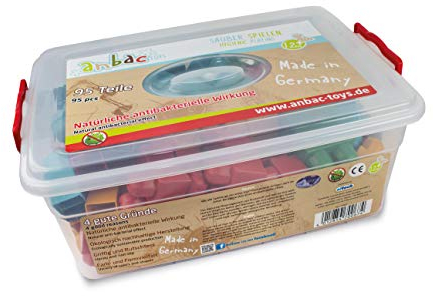 Anbac Toys - Antibakterielle Bausteine für Kinder im Set mit 95 Teilen, Bauklötze für Kinder ab 1 Jahr, Konstruktionsspielzeug in praktischer Aufbewahrungsbox