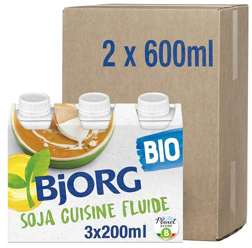 BJORG - Soja Cuisine Fluide – Préparation culinaire au Soja – Pour recettes sucrées et salées – 3 x 20 cl - lot de 2 (total de 1.2 L)