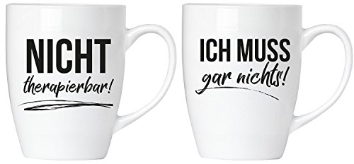 BRUBAKER Nicht therapierbar! Ich muss gar Nichts! - Tassen Set inkl. Geschenkpackung und Grußkarte - Kaffeetassen Geschenkset - Kaffeebecher Lustig aus Keramik für Büro und Zuhause