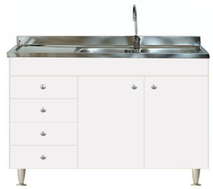 Arredobagnoecucine Mueble para debajo del sol, 2 puertas + cajonera para fregadero de porcelana de 120 cm (no incluido)