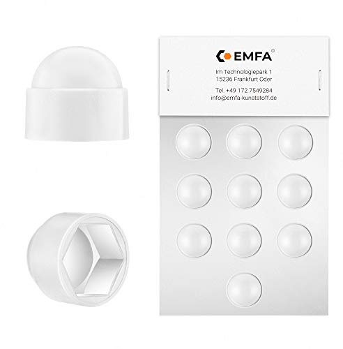 EMFA Sechskant-Schutzkappen M18 Schlüsselweite 27 Weiß, 10 Stück | Kunststoff-Abdeckkappen, Schraubenabdeckung, für Muttern, Schraubenkopf, Hutmuttern, Sechskant-Kappen