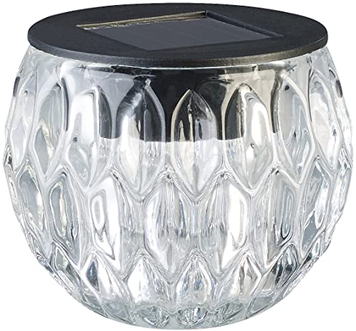 Lunartec Solar Tischleuchte: Solar-LED-Windlicht Liora, mit tollem Lichtmuster, Glas, IP44, Ø 8 cm (Teelicht Leuchte, Windlichter Garten, Tischleuchten)