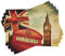 ABAKUHAUS London Platzmatten, Big Ben England London, Waschbare Stoff Esszimmer Küche Tischdekorations Digitaldruck, Sepia Zinnoberrot