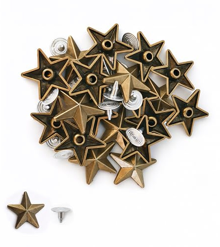 WedDecor Bronze 20mm Nailhead Star Studs Hand Pressed Metal Punk Rivets for Leather craft, Goth & Accessories, Belt, Designer Clothes and DIY Decoration, 50pcs
