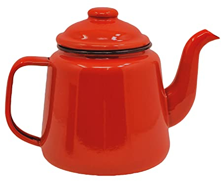 Enamel Teapot with Handle & Lid 14cm, 1.5L Traditional Serving Teapot Coffee Pot Jug Camping, Red (Red)