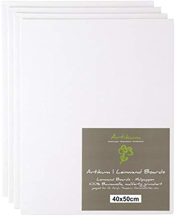 ARTIKUM 4X bespannter Malkarton 40x50cm | Malpappen mit Leinwand 100% Baumwolle 280gsm, malfertig vorgrundiert bespannt Pappleinwände, Leinwandkarton, Canvas Panels 40x50cm