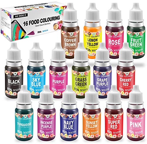 JEMESI Lebensmittelfarbe Set, 16er x 10ml Farbe Farbstoff extrem hoch konzentriert, Kuchendekoration, flüssig Set zum Färben von Getränken, Teig, Toppings und alle Anderen Lebensmittel