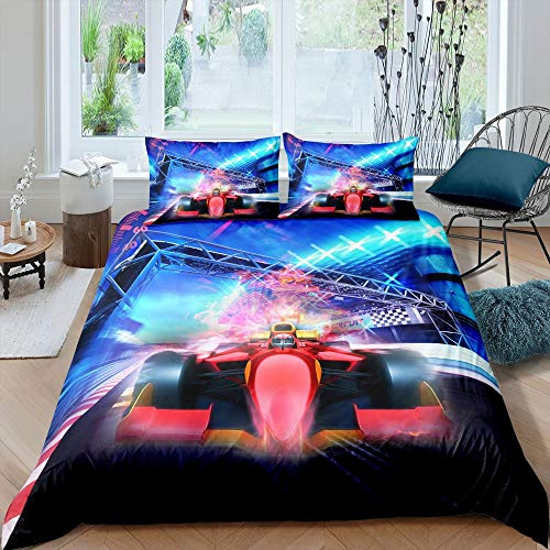 Homewish Rennwagen Trösterbezug Formel Race Bettwäsche Set Extrem Speed Racer Bettbezug für Kinder Teen Boys Young Man Champion Roter Fahrzeug Bettbezug mit 1 Kissenbezug Schlafzimmer Dekor 135x200