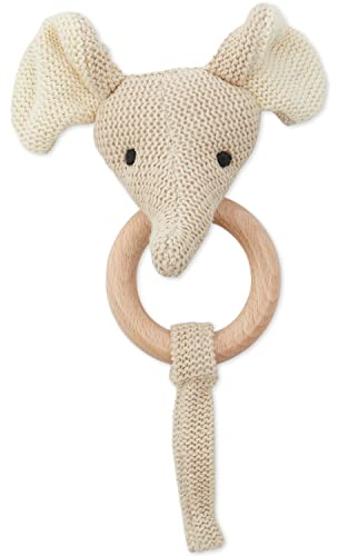 Bieco Greifling Elefant - Niedliche Häkel-Rassel mit Holzring für Baby Junge & Mädchen