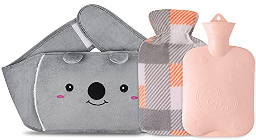 Hot Water Bottle, Rubber Hot Water Bottle Belt with 2 Pack Warm Soft Waist Plush Cover, Hot Water Bag for Pain Relief for Neck, Back, Shoulder and Legs (Pink-5)