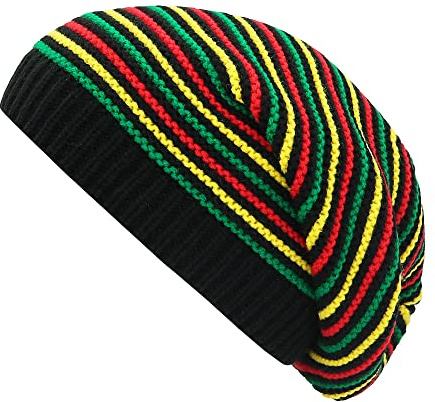 Unisex Jamaica Reggae Rainbow Stripes Oversized Slouch Winter Rasta Slinky Beanie