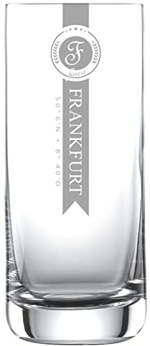 Miriquidi 6X Frankfurt Finest Longdrinkgläser 0.33l mit Koordinaten | Schott Glas | Lasergravur | Geschenk und Erinnerung aus Frankfurt | 6er Stück Set