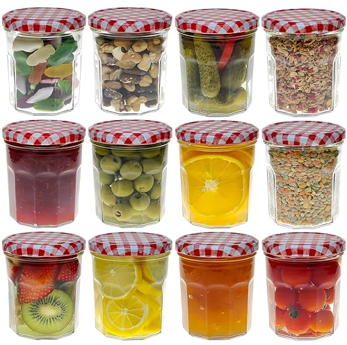 COS Lot de 12 pots à confiture en verre à large goulot avec couvercle à visser Rouge 324 ml