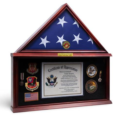 DECOMIL - Großer militärischer Schattenbox-Rahmen, Gedenk-Beerdigungsflagge, Vitrine für 12,7 x 22,9 cm, Massivholz mit individuellem Namensschild (Armee) (Marine Corps.)