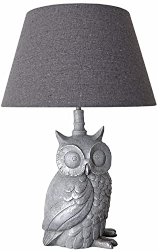 Klassische Tischlampe Eule Lampe Eulenfigur Uhu Leuchte Tischleuchte Grau Polystein Vogelfigur cw200 Palazzo Exklusiv