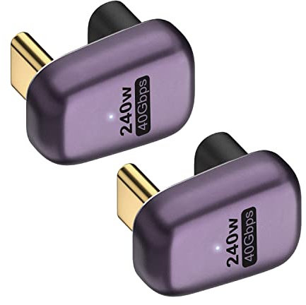 AreMe 240W USB C 180 Degree Adapter (2 Pack), U Shape Type C Male to Female 40Gbps Connector for Thunderbolt, Switch, MacBook, Laptop, Tablet, Phone