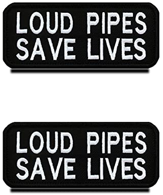 2 Stück Laute Pfeifen retten Leben Loud Pipes Save Lives Fun Biker Patch,Taktische Lustig Emblem für Rucksack Mütze Jacke Weste Tasche Beutel Hundegeschirr -10.2x4.3cm