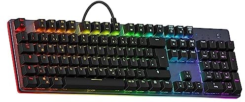 Black Shark RGB Mechanische Gaming Tastatur mit Rote Schalter, QWERTZ German Layout, 105 Tasten Kabelgebundene Tastatur für PC