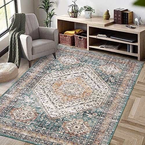 LuxFocus Teppich Wohnzimmer Vintage Medaillon Teppich Maschinenwaschbar Kurzflor rutschfeste Bodenmatte für Küche Esszimmer Weicher Vorleger Grün 80x150 cm