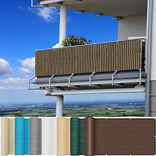 Brise-Vue pour Balcon 120 x 1000 cm Protection Contre Les Regards Balcon Paravent avec Oeillets et Cordons pour Jardin, Balcon, Taupe